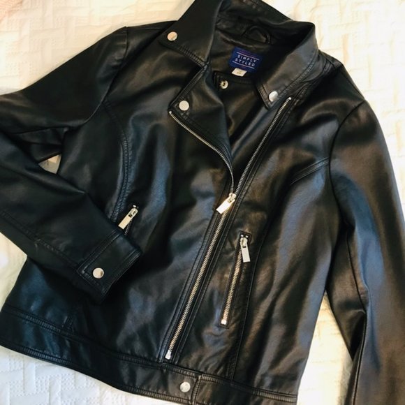 LIKE NEW Faux Black Leather Jacket - Picture 1 of 4